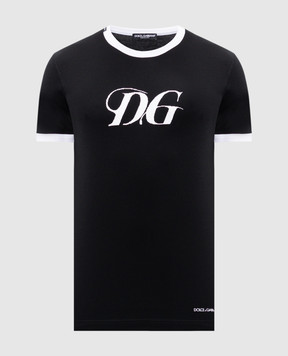 Dolce&Gabbana Чорна футболка з контрастним принтом монограми логотипа G8PV1TG7O4Y