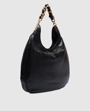 Balmain Черная кожаная сумка-хобо 1945 года Soft Hobo с металлическим логотипом EN1BT929LETF