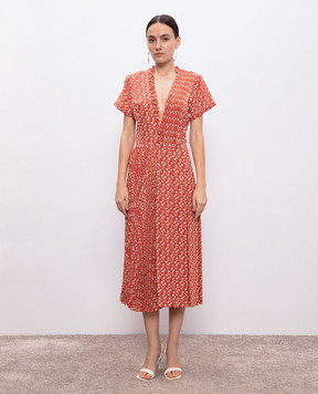 Ermanno Scervino Красное платье миди из шелка в цветочный принт D462Q359OYQ