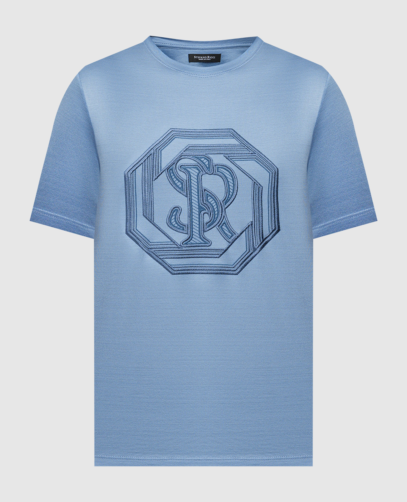Blue t-shirt with logo monogram embroidery