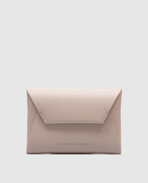 Brunello Cucinelli Бежевый кожаный клатч с логотипом MWEID2722