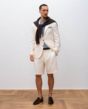Brunello Cucinelli Білий піджак з льону, шовку та вовни у візерунок MB4197BWDP