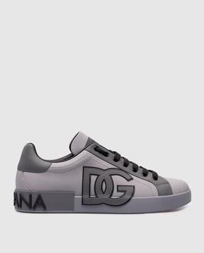 Dolce&Gabbana Сірі шкіряні кросівки з фактурним логотипом CS1772AT389