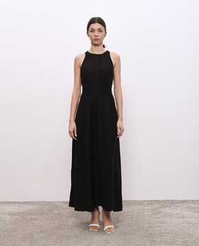 Brunello Cucinelli Черное платье Fluid с льном MH126A5171