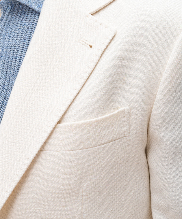 Brunello Cucinelli Білий піджак з льону, шовку та вовни у візерунок MB4197BWDP зображення 5