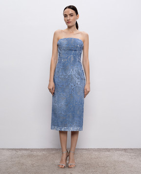 Ermanno Scervino Синее платье миди в цветочный узор D462Q750QMV