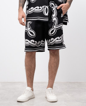 Dolce&Gabbana Черные шорты из шелка в принт Bandana GV37ATHI1WF