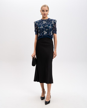 Jenny Packham Синій топ з вишивкою із бісеру та скляруса ZT101