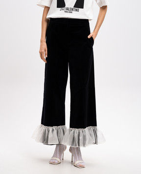 Valentino Черные бархатные брюки с рюшами. 6B3RB658905
