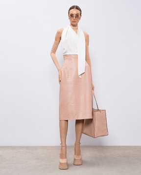 Ermanno Scervino Розовая кожаная юбка с тиснением под кожу крокодила D452O704IYR
