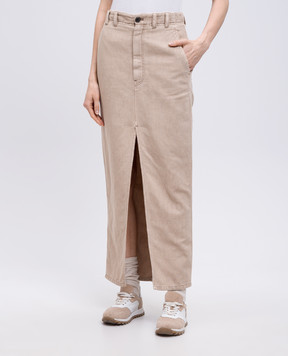 Brunello Cucinelli Бежевая юбка Chino со льном ML996G3822