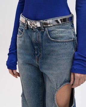 Off-White серебристый кожаный ремень с логотипом Arrow OWRB133S25FAB001