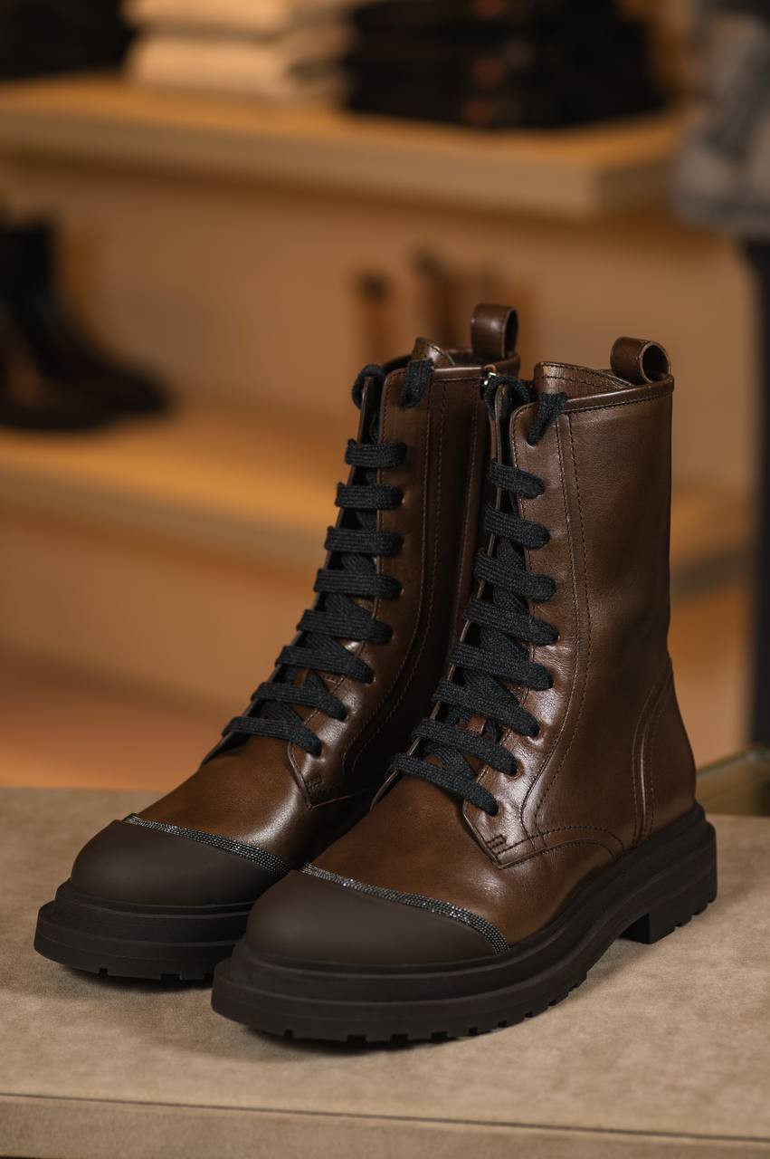 Brunello Cucinelli Коричневые кожаные ботинки с цепочкой мониль MZTLG2518P изображение 6