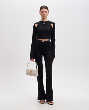 Off-White Чорний топ з фігурними вирізами з принтом логотипа OWAD211C99JER001