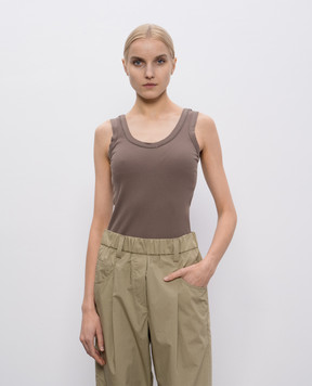 Brunello Cucinelli Коричневий топ в рубчик з ланцюжком моніль MG902FP100