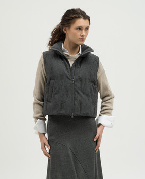 Brunello Cucinelli Серый пуховый жилет с шерстью с цепочкой мониль M0W077855P