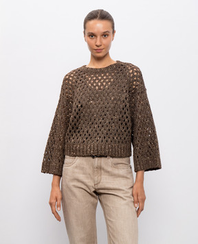 Brunello Cucinelli Ажурний светр кольору хакі з шовком та льоном MEA338200