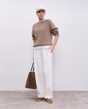 Brunello Cucinelli Коричневый джемпер в фактурный узор с пайетками MDV797410