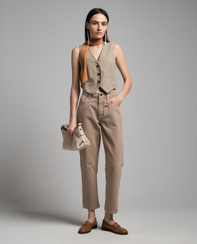 Brunello Cucinelli Бежевый жилет с леном с цепочкой мониль MH126HU826
