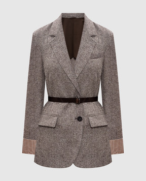 Brunello Cucinelli Коричневий жакет з вовною у візерунок з манжетами MG5297399