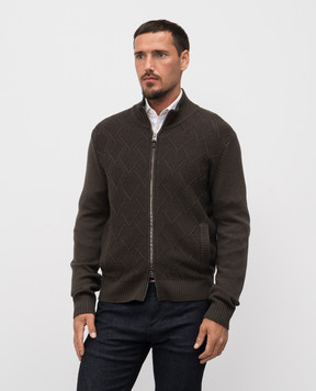 Canali Коричневий кардиган з вовни мериноса у візерунок MK02360C1137