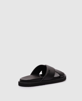 Versace Черные кожаные шлепанцы с логотипом 10161881A11124