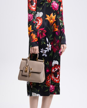Dolce&Gabbana Бежева шкіряна сумка-сетчел Sicily з логотипом BB7781B7321