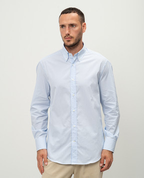 Brunello Cucinelli Голубая рубашка в полоску MF6981716