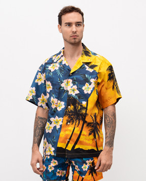 Palm Angels Синя сорочка в брендовий принт PMGG00DF25FAB001