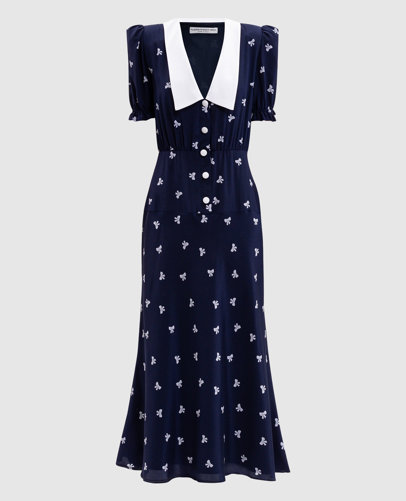 

Синее платье миди из шелка в принт, Синий, Повседневные платья