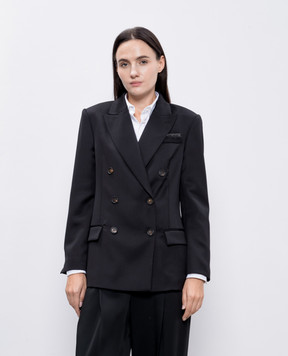 Brunello Cucinelli Чорний двобортний жакет з вовни з ланцюжком моніль MB1287035