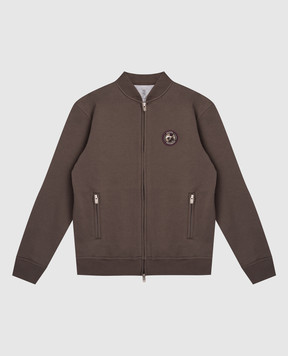 Brunello Cucinelli Дитяча коричнева спортивна куртка з нашивкою BW863E194C