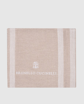 Brunello Cucinelli Бежевая скатерть из льна с вышивкой логотипа MLW852TR01