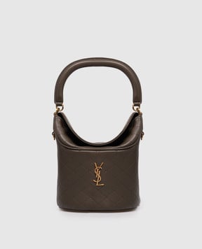 Saint Laurent Кожаная сумка бакет-бег GABY цвета хаки 7639611EL07