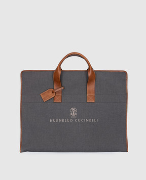 Brunello Cucinelli Серый кофр с кожаными вставками MWN4ZU390