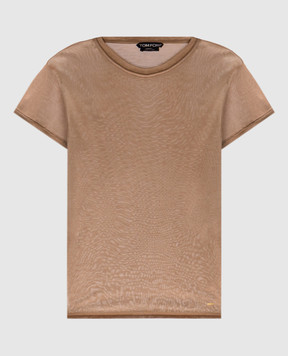 Tom Ford Коричневая футболка с металлическим логотипом TSJ567JEX139