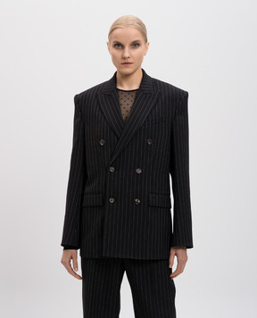 WARDROBE.NYC Черный двубортный жакет из шерсти в полоску W4007F24PS