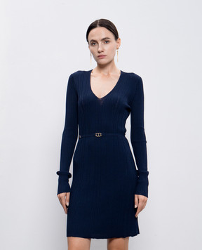 Twinset Синее платье мини в рубчик 242TP3041