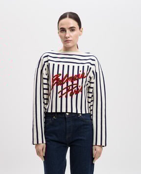 Balmain Білий укорочений джемпер в смужку з логотипом EF1EL035BC95