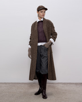 Brunello Cucinelli Коричневе двобортне пальто з вовни та кашеміру MG5349931