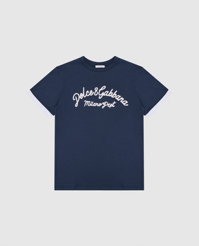 Dolce&Gabbana Дитяча синя футболка з вишивкою логотипа L4JTIGG7OIE812+