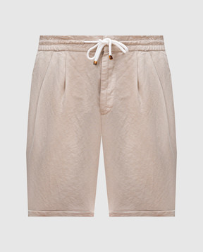 Brunello Cucinelli Бежевые шорты с льном с отворотами M291DU0020