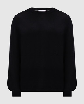 Helmut Lang Черный джемпер из шерсти и шелка с вышивкой логотипа. O01HM703