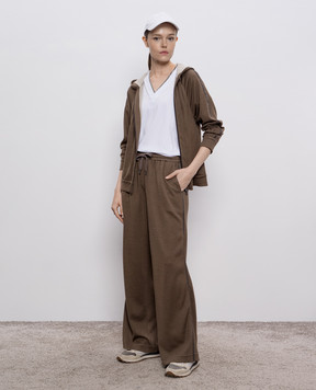Brunello Cucinelli Коричневые спортивные брюки с шелком с цепочкой мониль MP828SM689