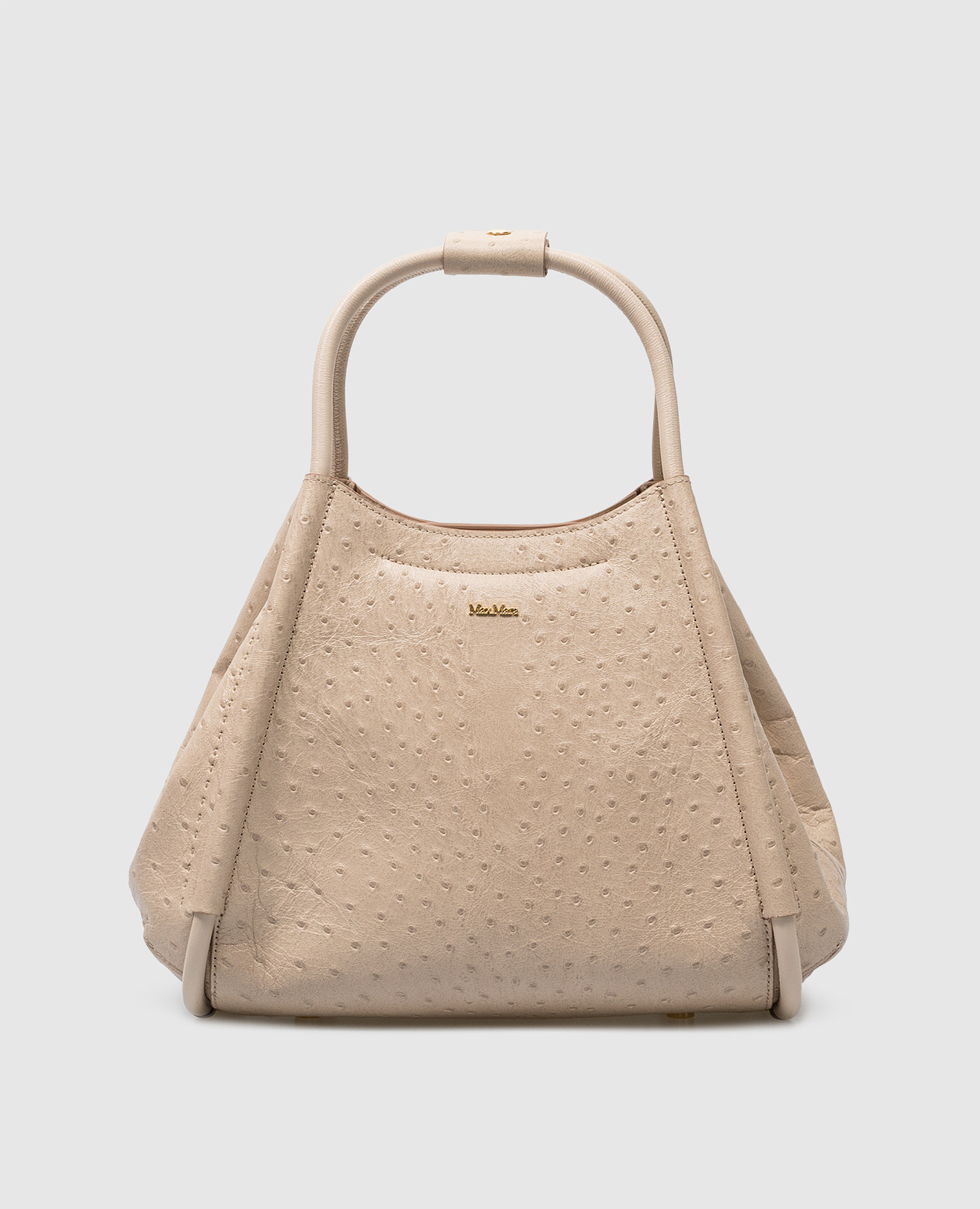 

Бежевая кожаная сумка-тоут Marinsostrich с тиснением под кожу страуса, Бежевый, Сумки на плечо