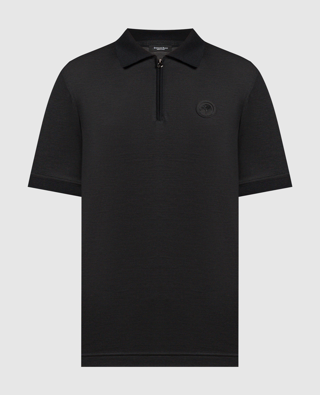 Black wool polo with textured logo