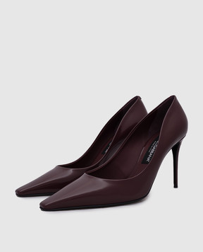 Dolce&Gabbana Бордові шкіряні глянцеві туфлі з логотипом CD1882A1037