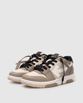 Off-White Детские серые кожаные кроссовки Out of office с логотипом OBIA011S25LEA001