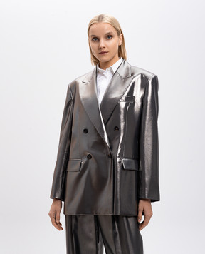 Brunello Cucinelli Сріблястий двобортний жакет із шовку MD9997192