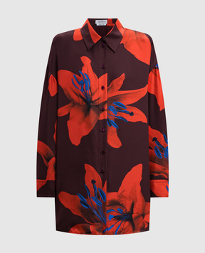 Alexander McQueen Бордова блуза Flame Lily із шовку з квітковим принтом 819016QCALY